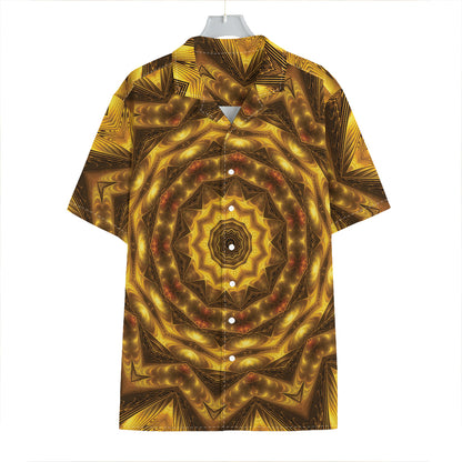 Golden Kaleidoscope Print Hawaiian Shirt