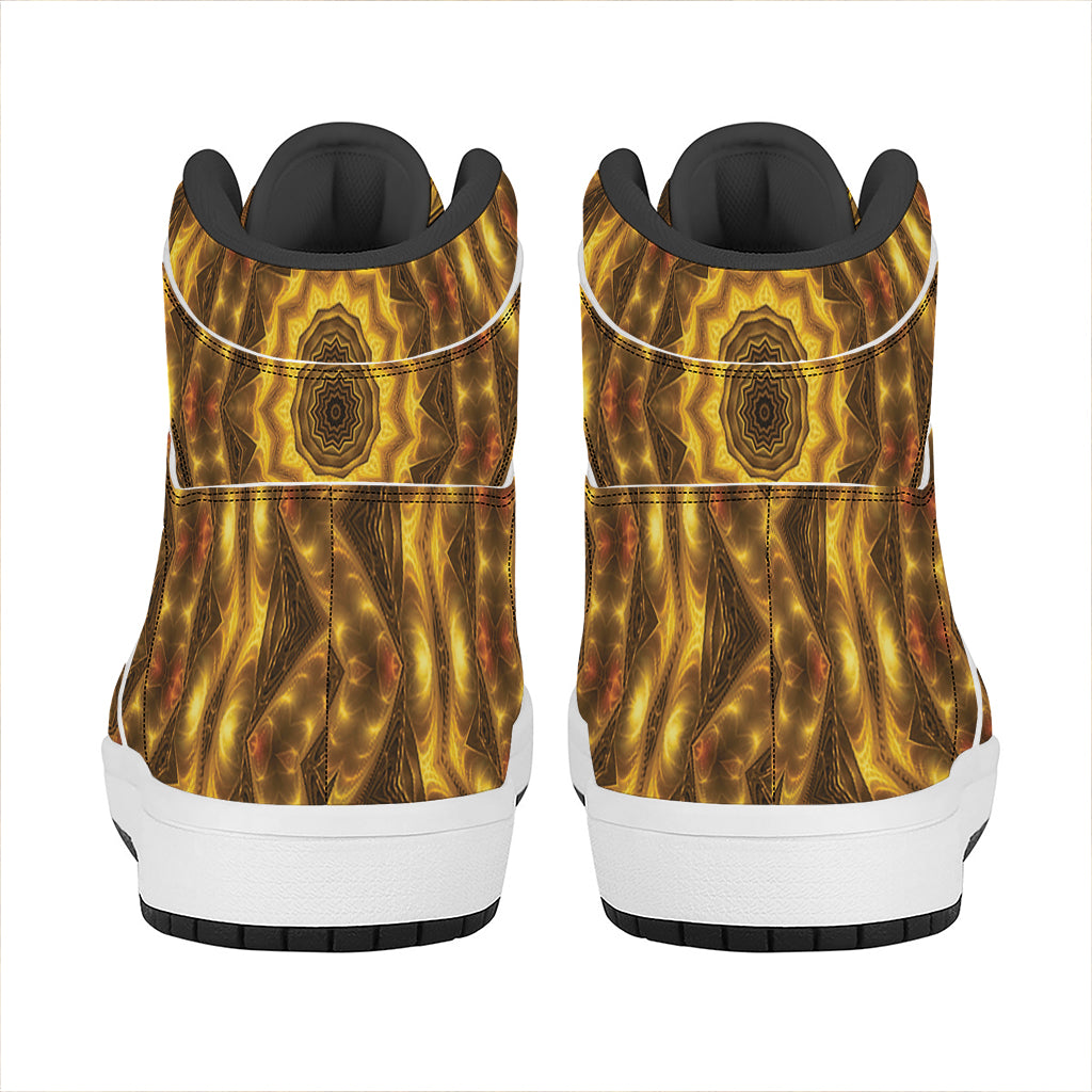 Golden Kaleidoscope Print High Top Leather Sneakers