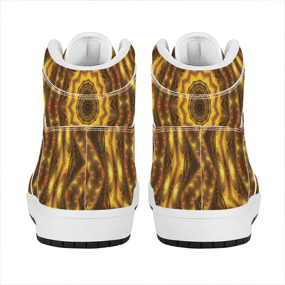 Golden Kaleidoscope Print High Top Leather Sneakers