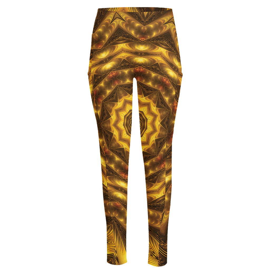 Golden Kaleidoscope Print High-Waisted Pocket Leggings