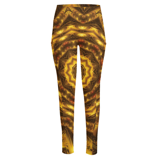 Golden Kaleidoscope Print High-Waisted Pocket Leggings