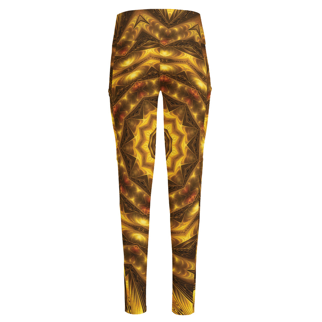 Golden Kaleidoscope Print High-Waisted Pocket Leggings