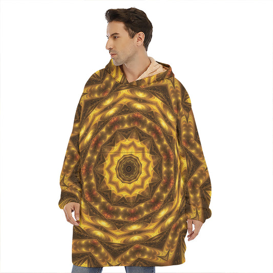 Golden Kaleidoscope Print Hoodie Blanket