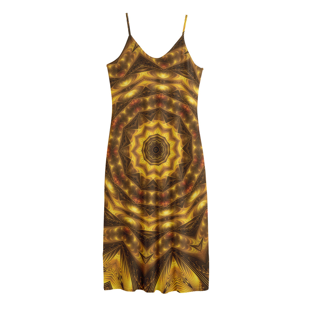 Golden Kaleidoscope Print Jersey Midi Cami Dress