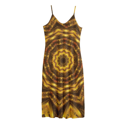 Golden Kaleidoscope Print Jersey Midi Cami Dress