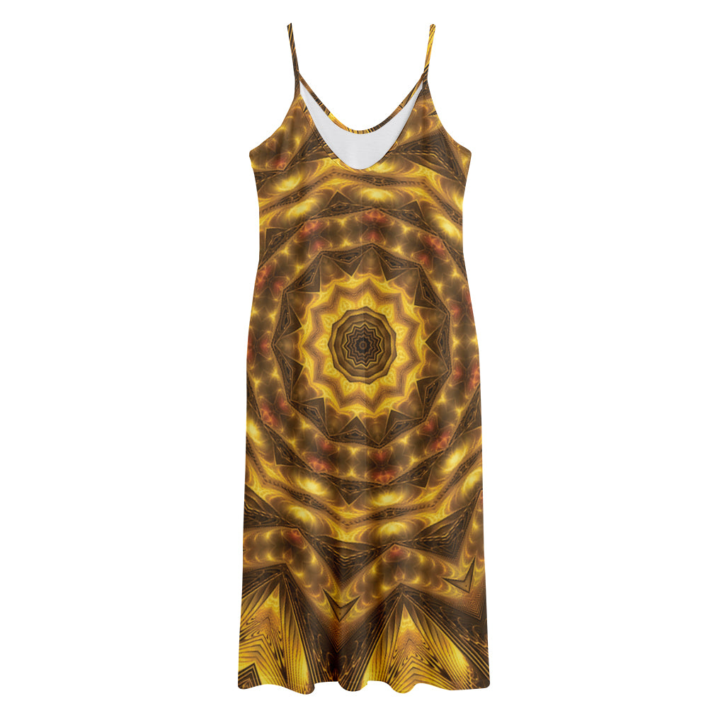 Golden Kaleidoscope Print Jersey Midi Cami Dress