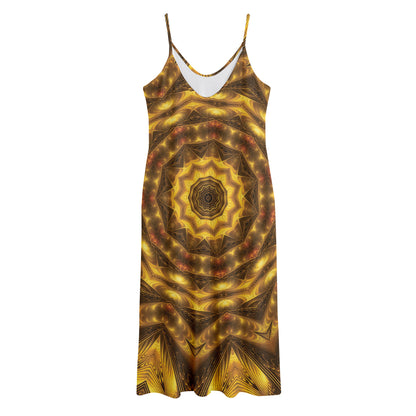 Golden Kaleidoscope Print Jersey Midi Cami Dress