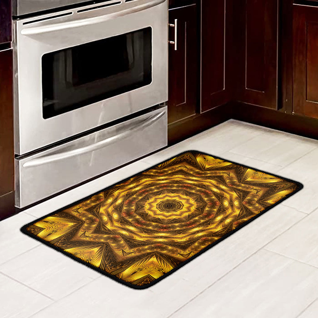 Golden Kaleidoscope Print Kitchen Mat
