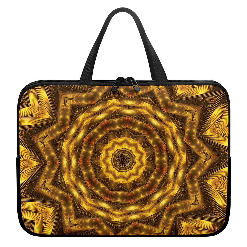 Golden Kaleidoscope Print Laptop Sleeve With Handle