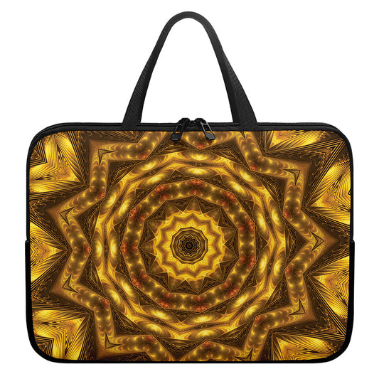 Golden Kaleidoscope Print Laptop Sleeve With Handle
