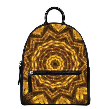 Golden Kaleidoscope Print Leather Backpack