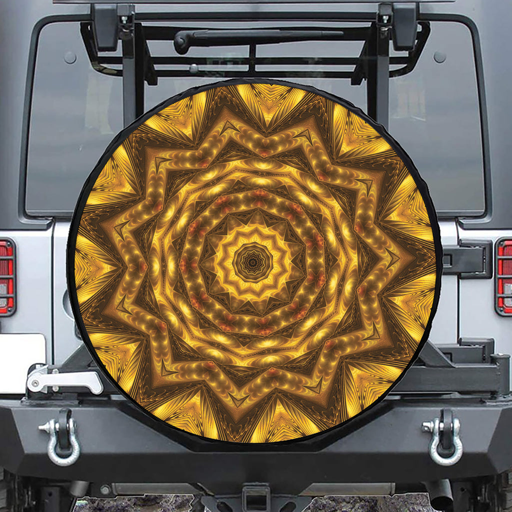 Golden Kaleidoscope Print Leather Spare Tire Cover