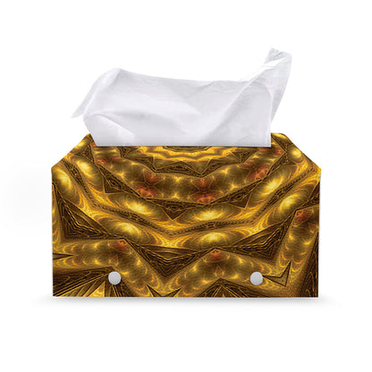 Golden Kaleidoscope Print Leather Tissue Box Cover