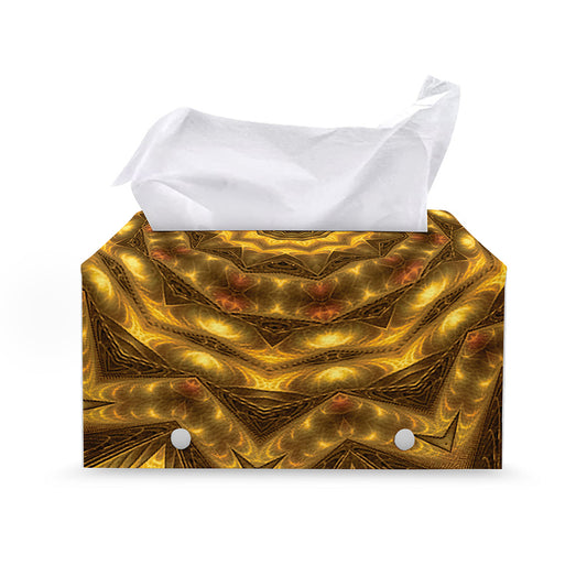 Golden Kaleidoscope Print Leather Tissue Box Cover