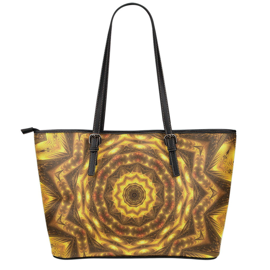Golden Kaleidoscope Print Leather Tote Bag