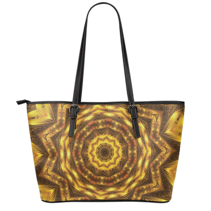 Golden Kaleidoscope Print Leather Tote Bag