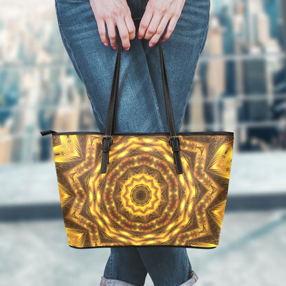 Golden Kaleidoscope Print Leather Tote Bag