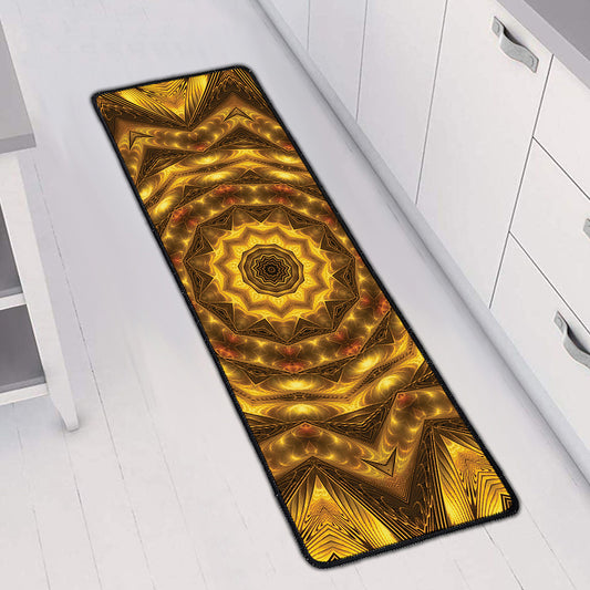 Golden Kaleidoscope Print Long Kitchen Mat