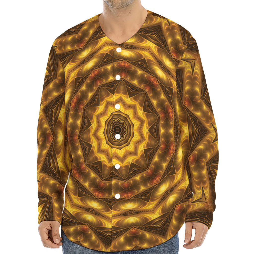 Golden Kaleidoscope Print Long Sleeve Baseball Jersey
