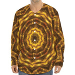Golden Kaleidoscope Print Long Sleeve Baseball Jersey