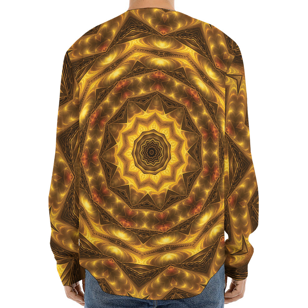 Golden Kaleidoscope Print Long Sleeve Baseball Jersey