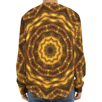 Golden Kaleidoscope Print Long Sleeve Baseball Jersey