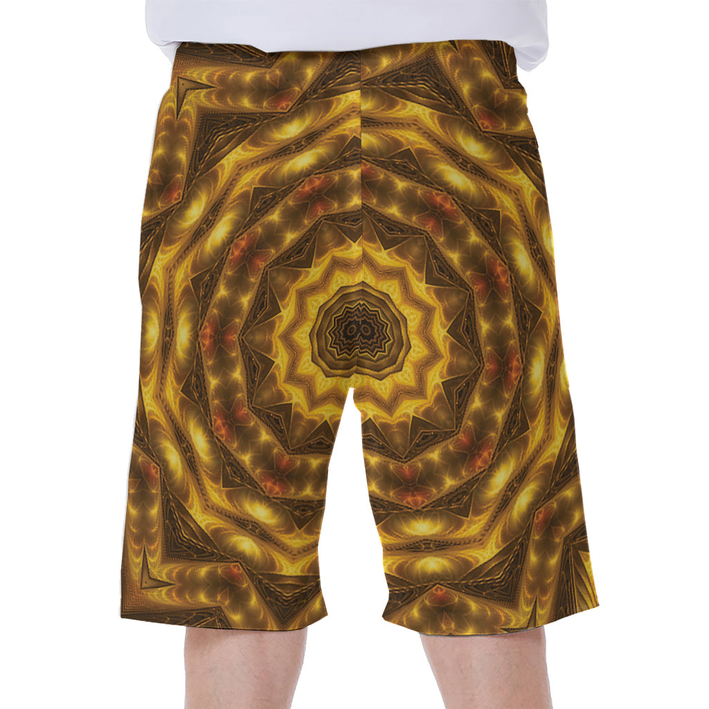Golden Kaleidoscope Print Men's Beach Shorts