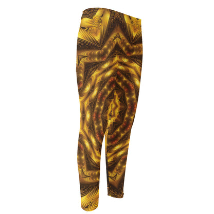 Golden Kaleidoscope Print Men's Compression Pants