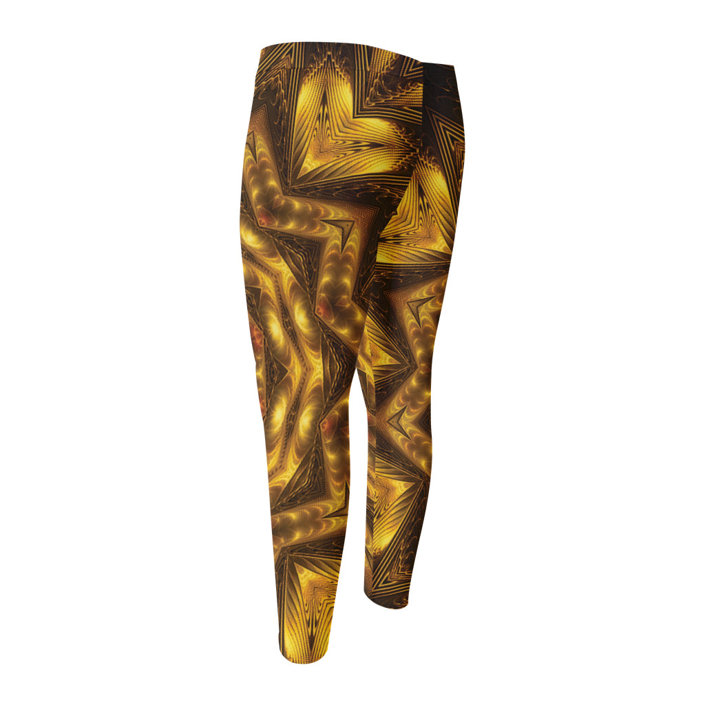 Golden Kaleidoscope Print Men's Compression Pants