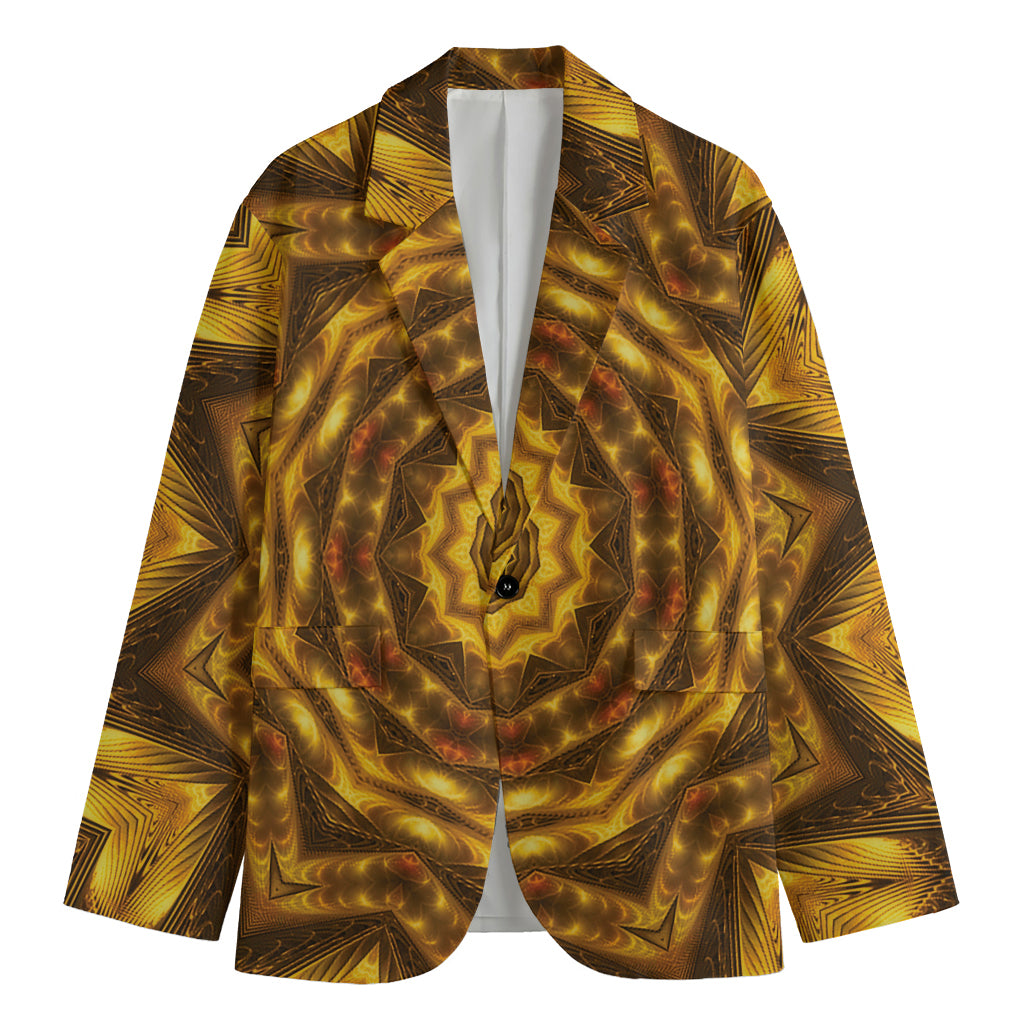 Golden Kaleidoscope Print Men's Cotton Blazer