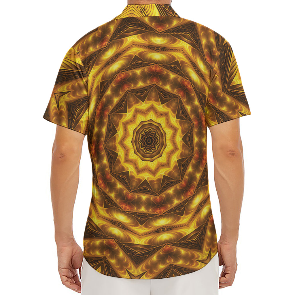 Golden Kaleidoscope Print Men's Deep V-Neck Shirt