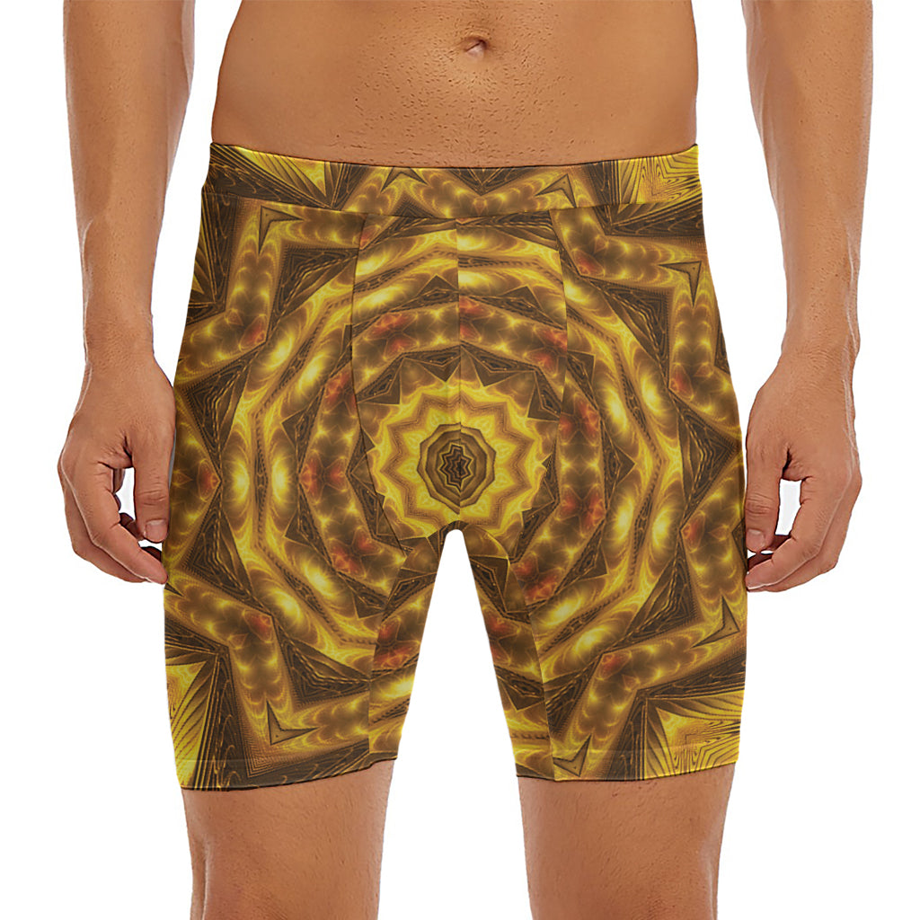 Golden Kaleidoscope Print Men's Long Boxer Briefs