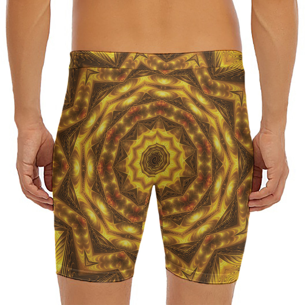 Golden Kaleidoscope Print Men's Long Boxer Briefs