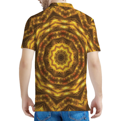 Golden Kaleidoscope Print Men's Polo Shirt