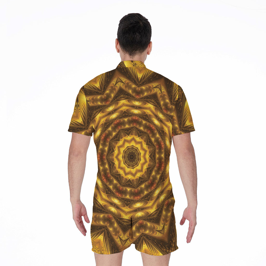 Golden Kaleidoscope Print Men's Rompers