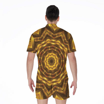 Golden Kaleidoscope Print Men's Rompers