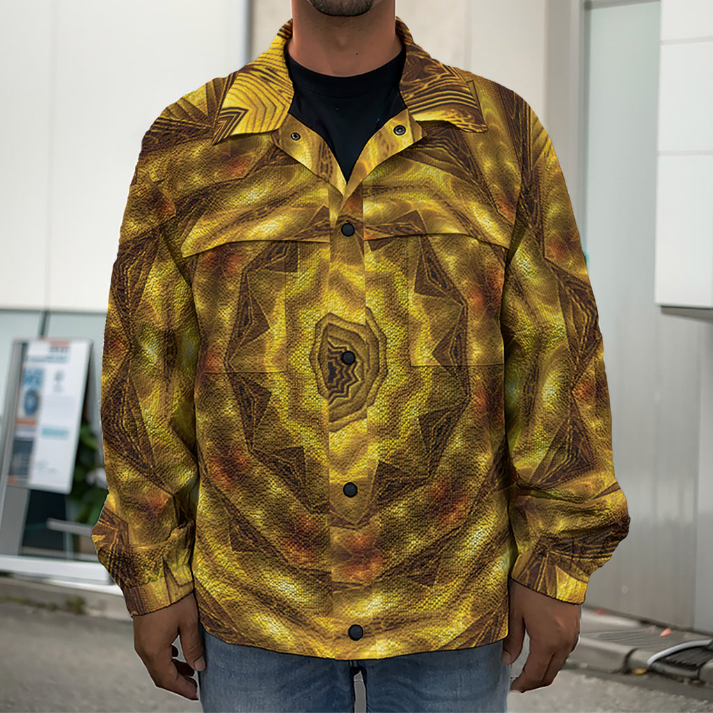 Golden Kaleidoscope Print Men's Shirt Jacket