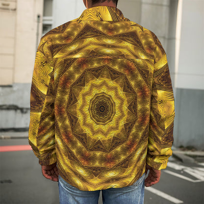 Golden Kaleidoscope Print Men's Shirt Jacket
