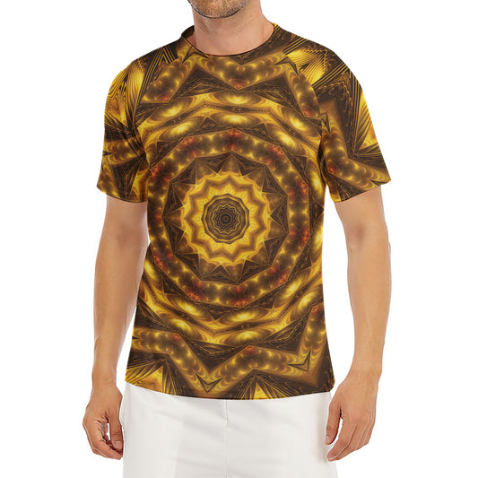 Golden Kaleidoscope Print Men's Short Sleeve Rash Guard