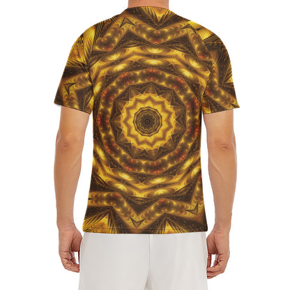 Golden Kaleidoscope Print Men's Short Sleeve Rash Guard
