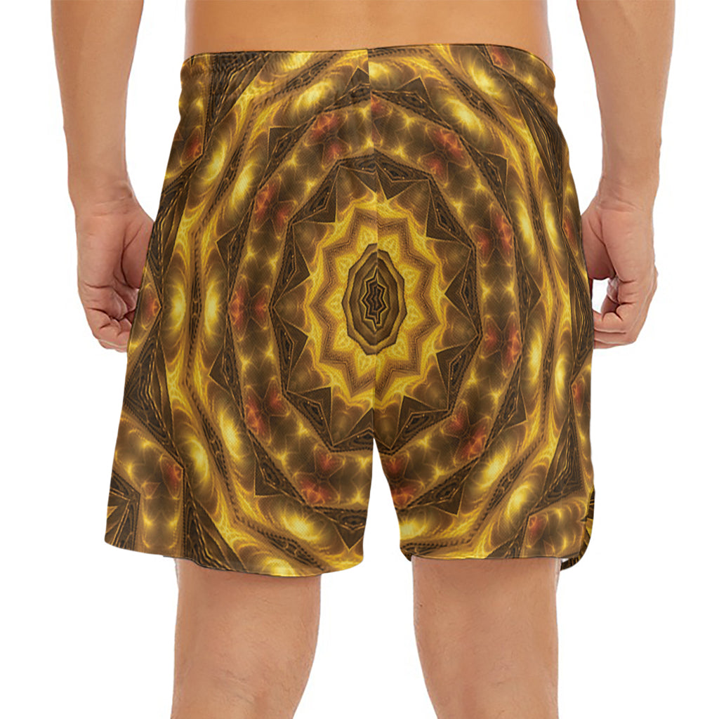 Golden Kaleidoscope Print Men's Split Running Shorts