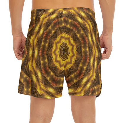Golden Kaleidoscope Print Men's Split Running Shorts