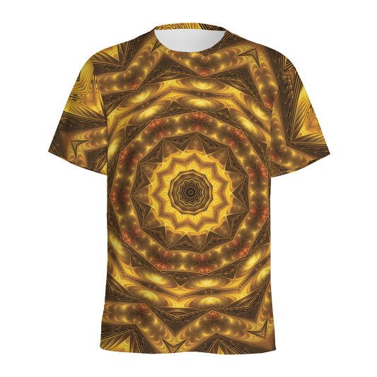 Golden Kaleidoscope Print Men's Sports T-Shirt