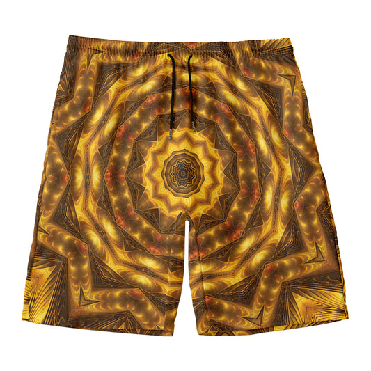 Golden Kaleidoscope Print Men's Swim Trunks