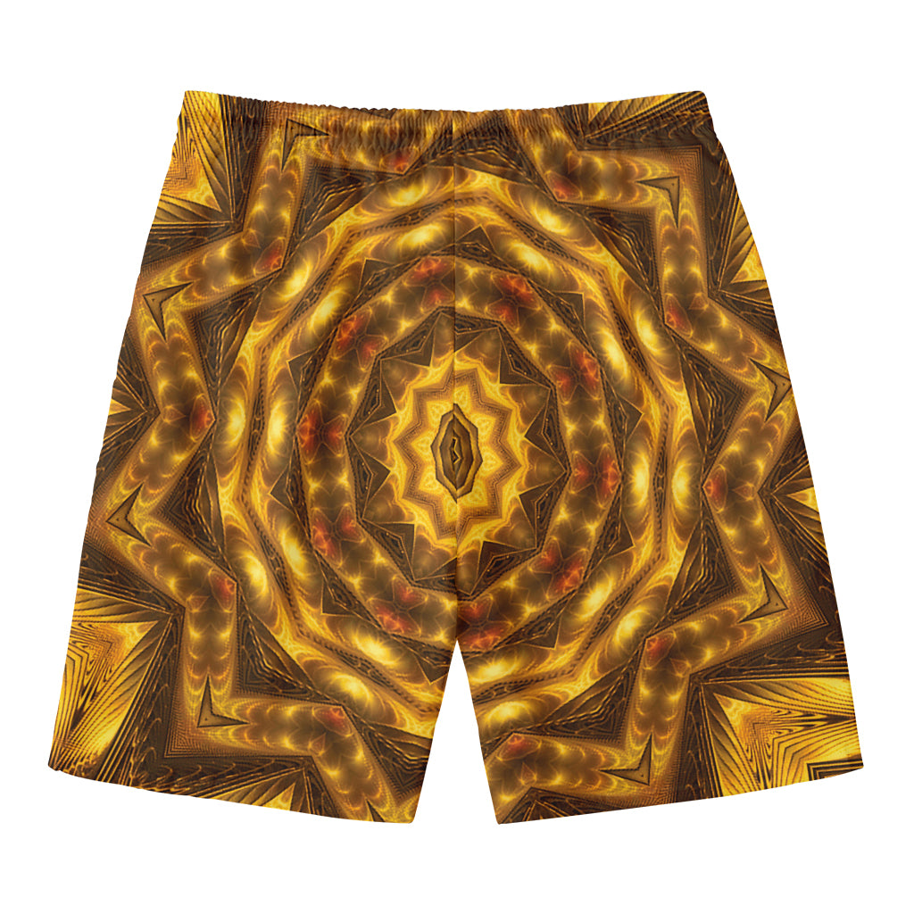 Golden Kaleidoscope Print Men's Swim Trunks