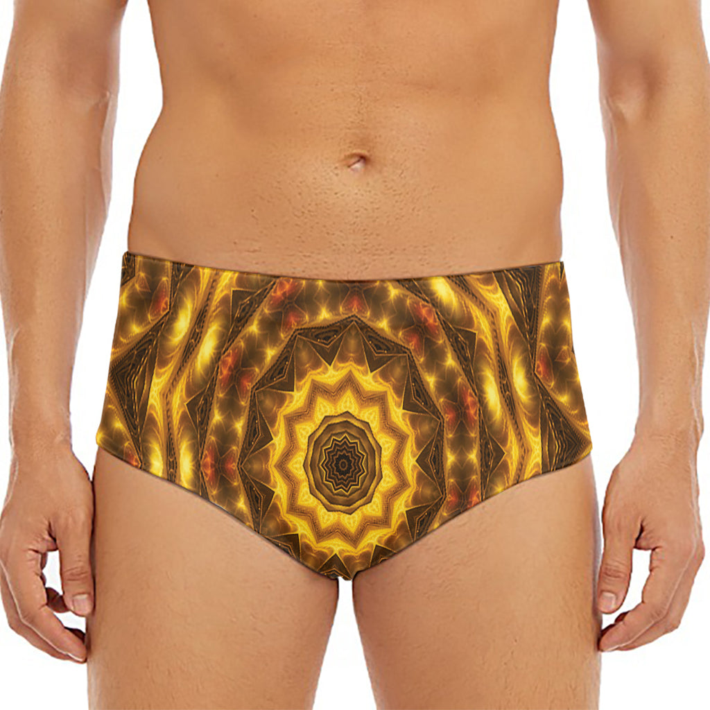 Golden Kaleidoscope Print Men's Triangle Swim Briefs