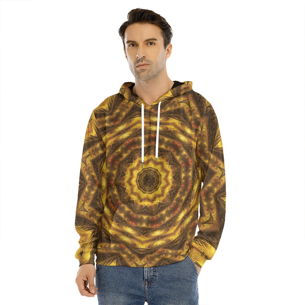 Golden Kaleidoscope Print Men's Velvet Pullover Hoodie