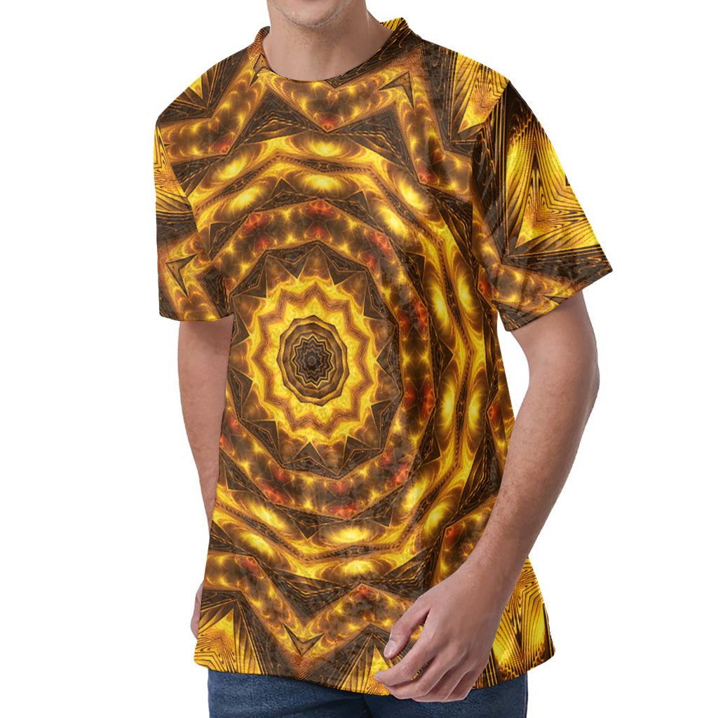 Golden Kaleidoscope Print Men's Velvet T-Shirt