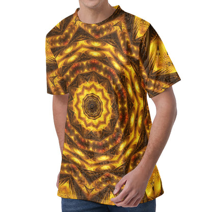 Golden Kaleidoscope Print Men's Velvet T-Shirt