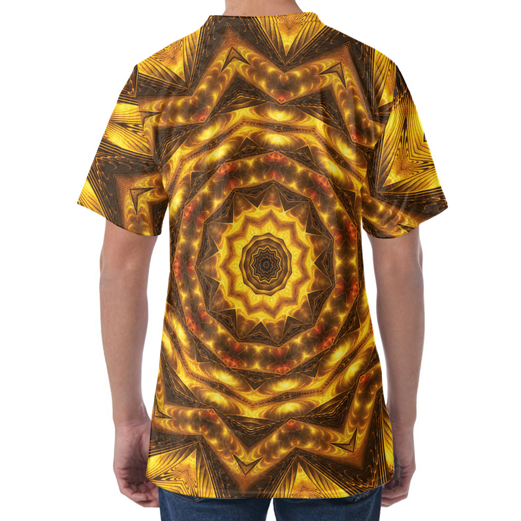 Golden Kaleidoscope Print Men's Velvet T-Shirt